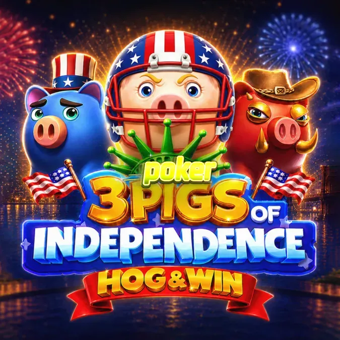 Tampilan visual slot 3 Pigs of Independence Hog & Win dengan tema perayaan kembang api